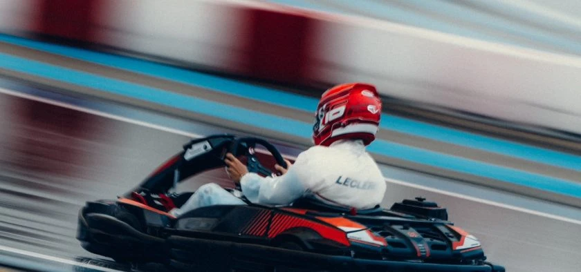 Charles Leclerc rides a karting for Jules Bianchi
